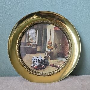 Solid Brass Decorative Plate Scottie Dog & West Highland Terrier Design, England